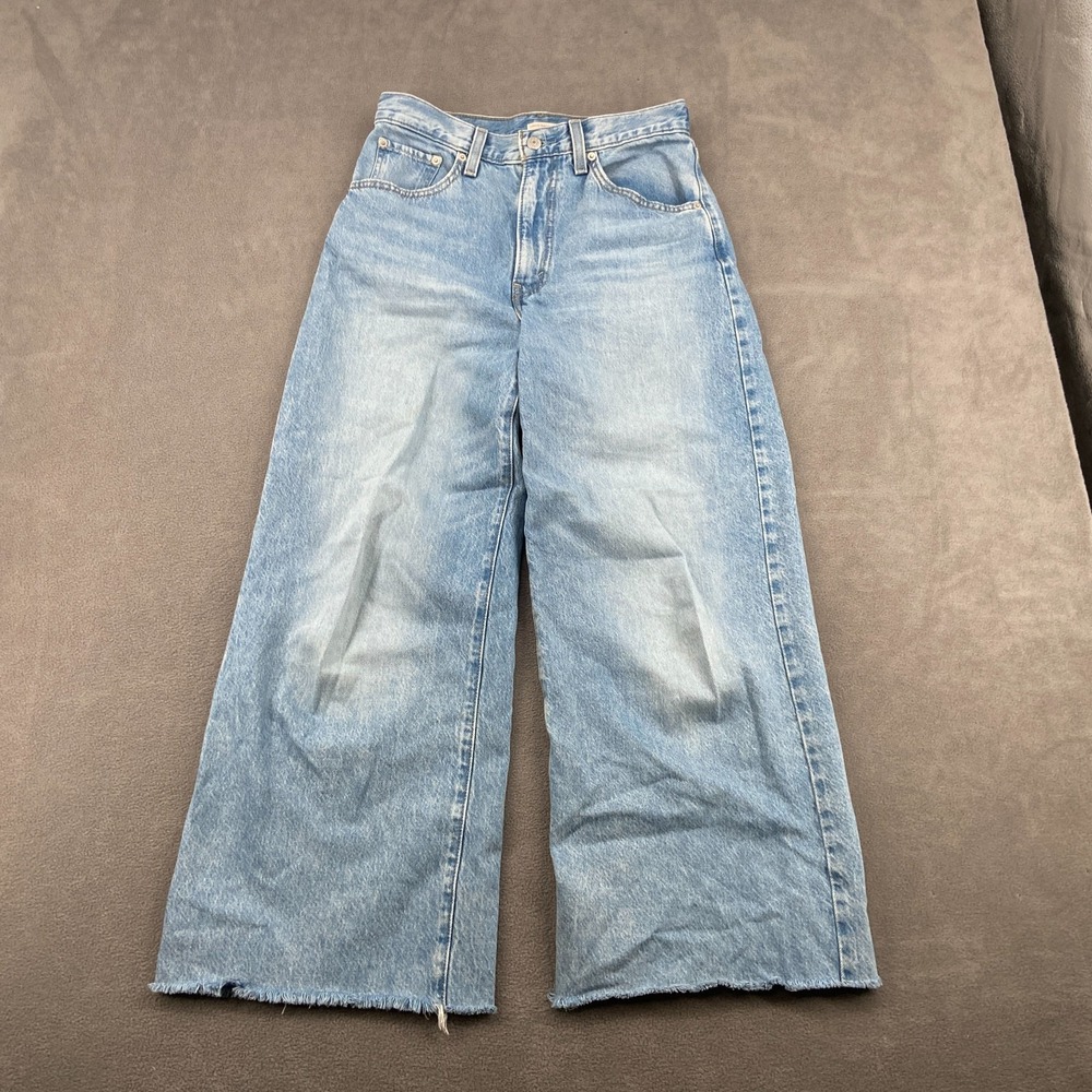 Y2K Levi's Cinch Baggy Jeans Womens 27 Blue Denim Logo High Rise Wide Leg Raw